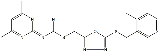 5,7-dimethyl-2-[({5-[(2-methylbenzyl)sulfanyl]-1,3,4-oxadiazol-2-yl}methyl)sulfanyl][1,2,4]triazolo[1,5-a]pyrimidine Struktur