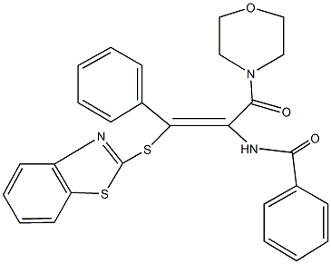 N-[2-(1,3-benzothiazol-2-ylsulfanyl)-1-(4-morpholinylcarbonyl)-2-phenylvinyl]benzamide Struktur