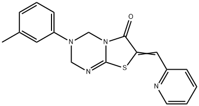 3-(3-methylphenyl)-7-(pyridin-2-ylmethylene)-3,4-dihydro-2H-[1,3]thiazolo[3,2-a][1,3,5]triazin-6(7H)-one Struktur