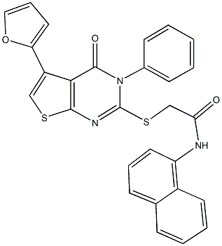 2-{[5-(2-furyl)-4-oxo-3-phenyl-3,4-dihydrothieno[2,3-d]pyrimidin-2-yl]sulfanyl}-N-(1-naphthyl)acetamide Struktur