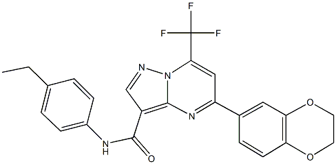 5-(2,3-dihydro-1,4-benzodioxin-6-yl)-N-(4-ethylphenyl)-7-(trifluoromethyl)pyrazolo[1,5-a]pyrimidine-3-carboxamide Struktur