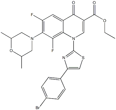 ethyl 1-[4-(4-bromophenyl)-1,3-thiazol-2-yl]-7-(2,6-dimethyl-4-morpholinyl)-6,8-difluoro-4-oxo-1,4-dihydro-3-quinolinecarboxylate Struktur