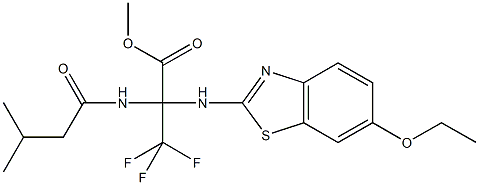 methyl 2-[(6-ethoxy-1,3-benzothiazol-2-yl)amino]-3,3,3-trifluoro-2-[(3-methylbutanoyl)amino]propanoate Struktur