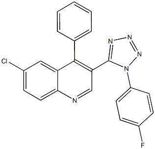 6-chloro-3-[1-(4-fluorophenyl)-1H-tetraazol-5-yl]-4-phenylquinoline Struktur