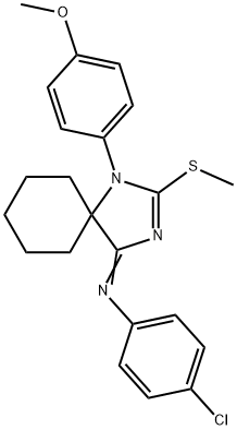 N-(4-chlorophenyl)-N-[1-(4-methoxyphenyl)-2-(methylsulfanyl)-1,3-diazaspiro[4.5]dec-2-en-4-ylidene]amine Struktur