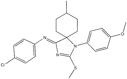 N-(4-chlorophenyl)-N-[1-(4-methoxyphenyl)-8-methyl-2-(methylsulfanyl)-1,3-diazaspiro[4.5]dec-2-en-4-ylidene]amine Struktur