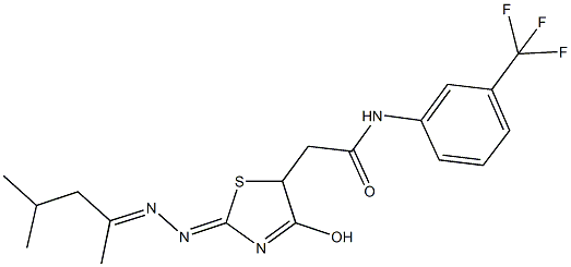 2-{2-[(1,3-dimethylbutylidene)hydrazono]-4-hydroxy-2,5-dihydro-1,3-thiazol-5-yl}-N-[3-(trifluoromethyl)phenyl]acetamide Struktur