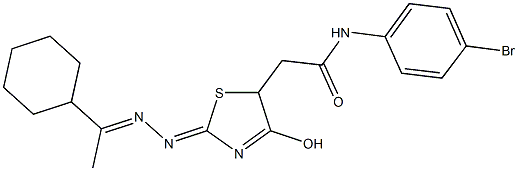 N-(4-bromophenyl)-2-{2-[(1-cyclohexylethylidene)hydrazono]-4-hydroxy-2,5-dihydro-1,3-thiazol-5-yl}acetamide Struktur