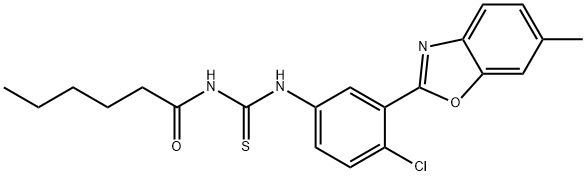 N-[4-chloro-3-(6-methyl-1,3-benzoxazol-2-yl)phenyl]-N'-hexanoylthiourea Struktur