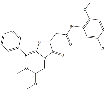 N-(5-chloro-2-methoxyphenyl)-2-[3-(2,2-dimethoxyethyl)-4-oxo-2-(phenylimino)-1,3-thiazolidin-5-yl]acetamide Struktur