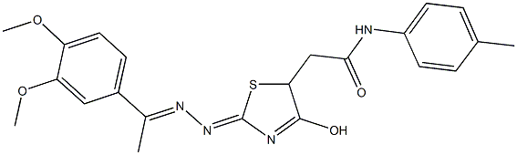 2-(2-{[1-(3,4-dimethoxyphenyl)ethylidene]hydrazono}-4-hydroxy-2,5-dihydro-1,3-thiazol-5-yl)-N-(4-methylphenyl)acetamide Struktur