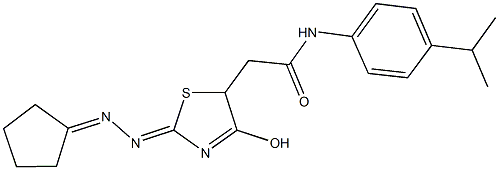 2-[2-(cyclopentylidenehydrazono)-4-hydroxy-2,5-dihydro-1,3-thiazol-5-yl]-N-(4-isopropylphenyl)acetamide Struktur