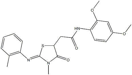 N-(2,4-dimethoxyphenyl)-2-{3-methyl-2-[(2-methylphenyl)imino]-4-oxo-1,3-thiazolidin-5-yl}acetamide Struktur