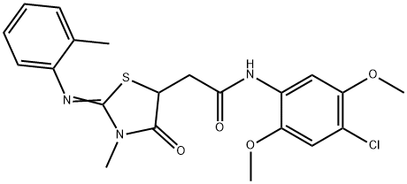 N-(4-chloro-2,5-dimethoxyphenyl)-2-{3-methyl-2-[(2-methylphenyl)imino]-4-oxo-1,3-thiazolidin-5-yl}acetamide Struktur