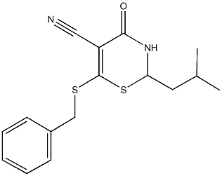 6-(benzylsulfanyl)-2-isobutyl-4-oxo-3,4-dihydro-2H-1,3-thiazine-5-carbonitrile Struktur