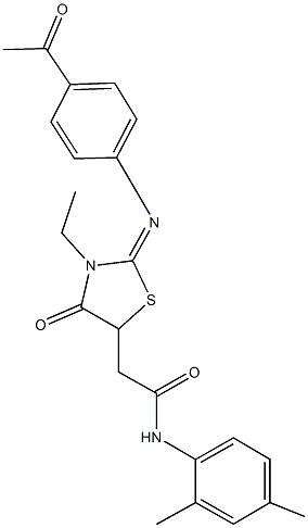 2-{2-[(4-acetylphenyl)imino]-3-ethyl-4-oxo-1,3-thiazolidin-5-yl}-N-(2,4-dimethylphenyl)acetamide Struktur