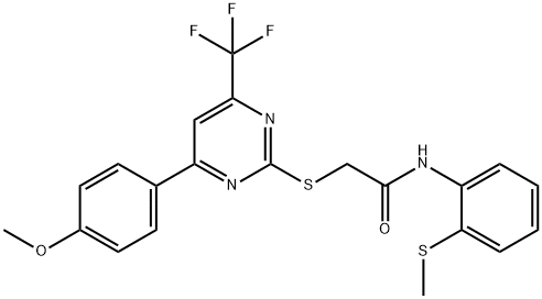 2-{[4-(4-methoxyphenyl)-6-(trifluoromethyl)-2-pyrimidinyl]sulfanyl}-N-[2-(methylsulfanyl)phenyl]acetamide Struktur