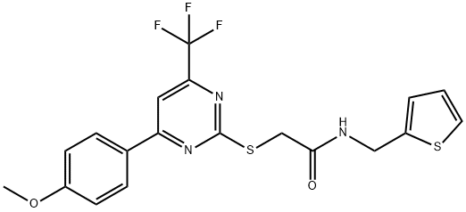 2-{[4-(4-methoxyphenyl)-6-(trifluoromethyl)-2-pyrimidinyl]sulfanyl}-N-(2-thienylmethyl)acetamide Struktur