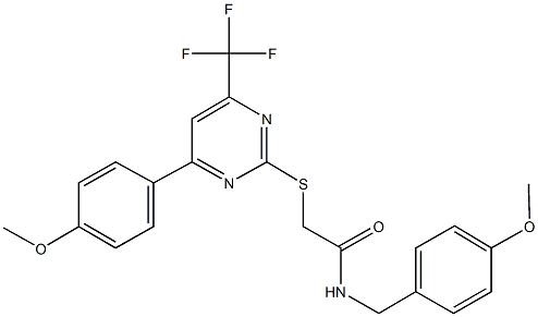 N-(4-methoxybenzyl)-2-{[4-(4-methoxyphenyl)-6-(trifluoromethyl)-2-pyrimidinyl]sulfanyl}acetamide Struktur