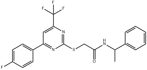 2-{[4-(4-fluorophenyl)-6-(trifluoromethyl)-2-pyrimidinyl]sulfanyl}-N-(1-phenylethyl)acetamide Struktur