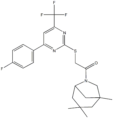 4-(4-fluorophenyl)-6-(trifluoromethyl)-2-pyrimidinyl 2-oxo-2-(1,3,3-trimethyl-6-azabicyclo[3.2.1]oct-6-yl)ethyl sulfide Struktur