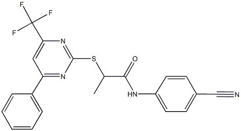 N-(4-cyanophenyl)-2-{[4-phenyl-6-(trifluoromethyl)-2-pyrimidinyl]sulfanyl}propanamide Struktur