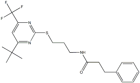 N-(3-{[4-tert-butyl-6-(trifluoromethyl)-2-pyrimidinyl]sulfanyl}propyl)-3-phenylpropanamide Struktur