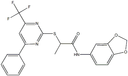 N-(1,3-benzodioxol-5-yl)-2-{[4-phenyl-6-(trifluoromethyl)-2-pyrimidinyl]sulfanyl}propanamide Struktur