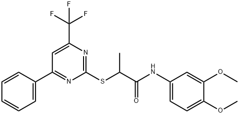 N-(3,4-dimethoxyphenyl)-2-{[4-phenyl-6-(trifluoromethyl)-2-pyrimidinyl]sulfanyl}propanamide Struktur