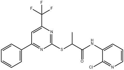 N-(2-chloro-3-pyridinyl)-2-{[4-phenyl-6-(trifluoromethyl)-2-pyrimidinyl]sulfanyl}propanamide Struktur