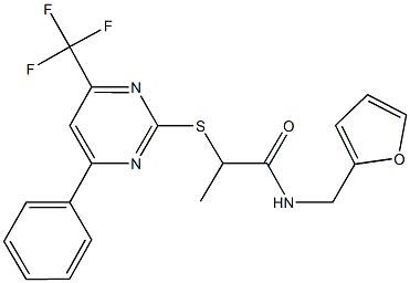 N-(2-furylmethyl)-2-{[4-phenyl-6-(trifluoromethyl)-2-pyrimidinyl]sulfanyl}propanamide Struktur