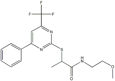 N-(2-methoxyethyl)-2-{[4-phenyl-6-(trifluoromethyl)-2-pyrimidinyl]sulfanyl}propanamide Struktur