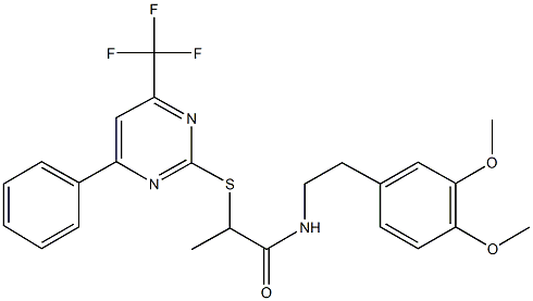 N-[2-(3,4-dimethoxyphenyl)ethyl]-2-{[4-phenyl-6-(trifluoromethyl)-2-pyrimidinyl]sulfanyl}propanamide Struktur