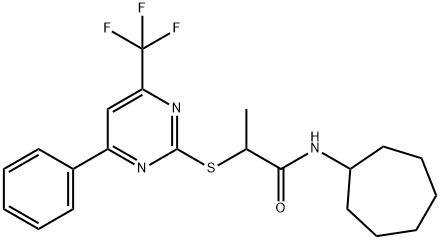 N-cycloheptyl-2-{[4-phenyl-6-(trifluoromethyl)-2-pyrimidinyl]sulfanyl}propanamide Struktur