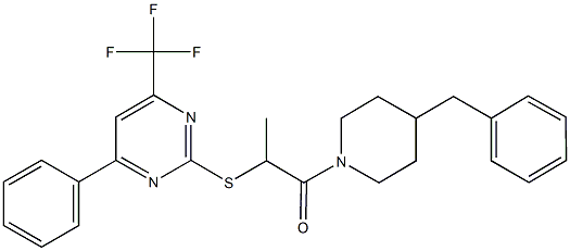 2-(4-benzyl-1-piperidinyl)-1-methyl-2-oxoethyl 4-phenyl-6-(trifluoromethyl)-2-pyrimidinyl sulfide Struktur