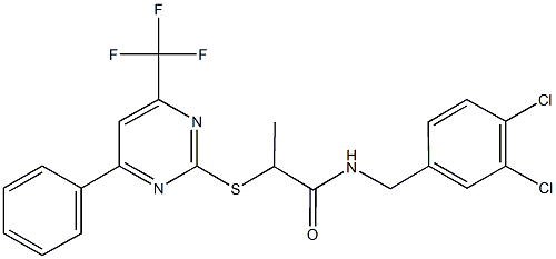 N-(3,4-dichlorobenzyl)-2-{[4-phenyl-6-(trifluoromethyl)-2-pyrimidinyl]sulfanyl}propanamide Struktur