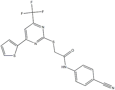 N-(4-cyanophenyl)-2-{[4-(2-thienyl)-6-(trifluoromethyl)-2-pyrimidinyl]sulfanyl}acetamide Struktur