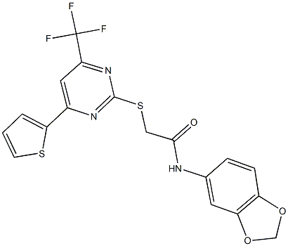 N-(1,3-benzodioxol-5-yl)-2-{[4-(2-thienyl)-6-(trifluoromethyl)-2-pyrimidinyl]sulfanyl}acetamide Struktur