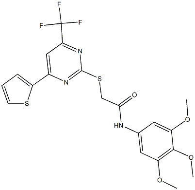 2-{[4-(2-thienyl)-6-(trifluoromethyl)-2-pyrimidinyl]sulfanyl}-N-(3,4,5-trimethoxyphenyl)acetamide Struktur