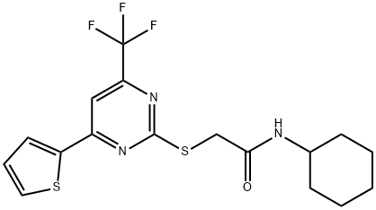 N-cyclohexyl-2-{[4-(2-thienyl)-6-(trifluoromethyl)-2-pyrimidinyl]sulfanyl}acetamide Struktur