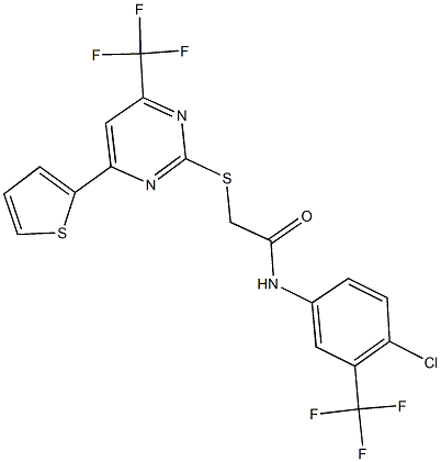 N-[4-chloro-3-(trifluoromethyl)phenyl]-2-{[4-(2-thienyl)-6-(trifluoromethyl)-2-pyrimidinyl]sulfanyl}acetamide Struktur