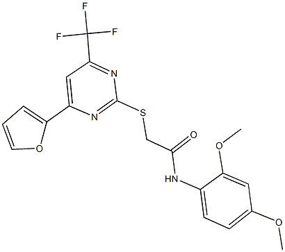 N-(2,4-dimethoxyphenyl)-2-{[4-(2-furyl)-6-(trifluoromethyl)-2-pyrimidinyl]sulfanyl}acetamide Struktur