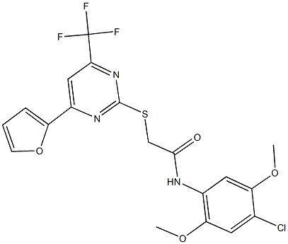 N-(4-chloro-2,5-dimethoxyphenyl)-2-{[4-(2-furyl)-6-(trifluoromethyl)-2-pyrimidinyl]sulfanyl}acetamide Struktur