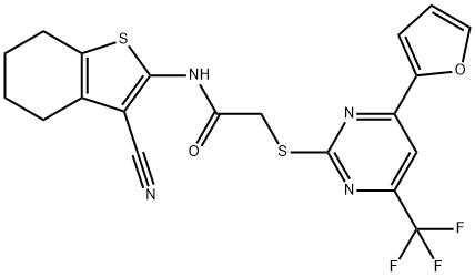 N-(3-cyano-4,5,6,7-tetrahydro-1-benzothien-2-yl)-2-{[4-(2-furyl)-6-(trifluoromethyl)-2-pyrimidinyl]sulfanyl}acetamide Struktur