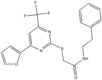 2-{[4-(2-furyl)-6-(trifluoromethyl)-2-pyrimidinyl]sulfanyl}-N-(2-phenylethyl)acetamide Struktur