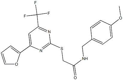 2-{[4-(2-furyl)-6-(trifluoromethyl)-2-pyrimidinyl]sulfanyl}-N-(4-methoxybenzyl)acetamide Struktur