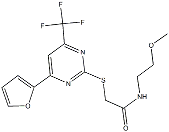 2-{[4-(2-furyl)-6-(trifluoromethyl)-2-pyrimidinyl]sulfanyl}-N-(2-methoxyethyl)acetamide Struktur