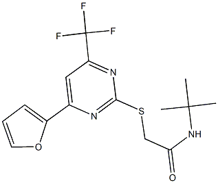 N-(tert-butyl)-2-{[4-(2-furyl)-6-(trifluoromethyl)-2-pyrimidinyl]sulfanyl}acetamide Struktur