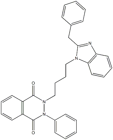 2-[4-(2-benzyl-1H-benzimidazol-1-yl)butyl]-3-phenyl-2,3-dihydro-1,4-phthalazinedione Struktur