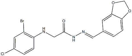 N'-(1,3-benzodioxol-5-ylmethylene)-2-(2-bromo-4-chloroanilino)acetohydrazide Struktur